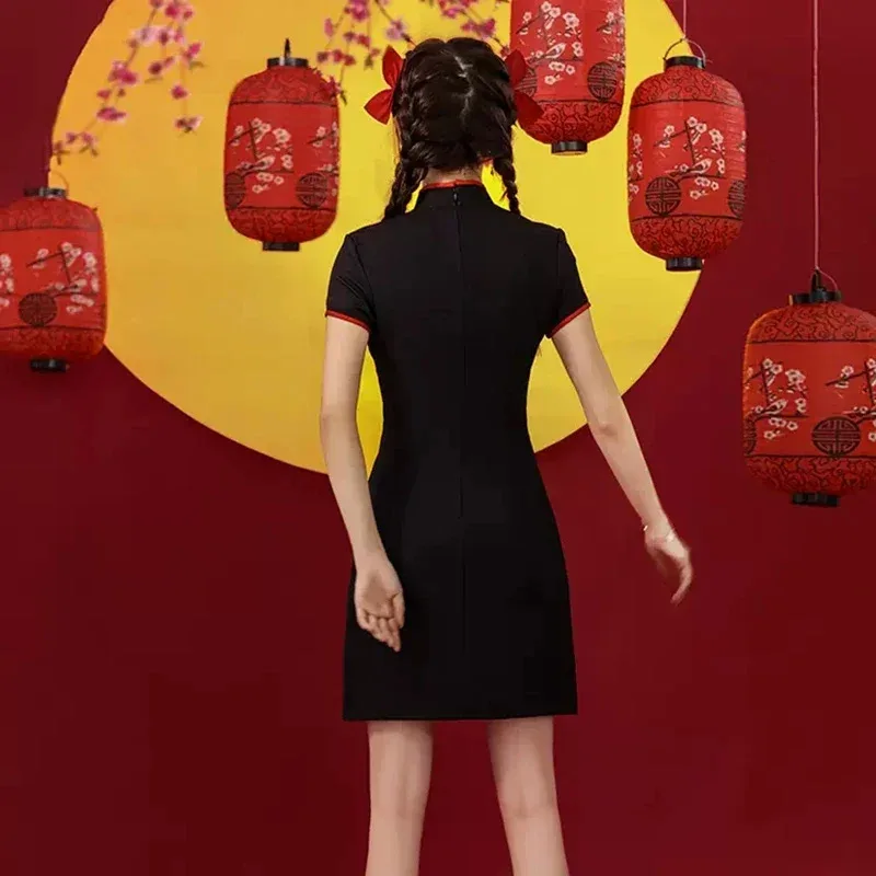 Фото Традиционное китайское улучшенное платье Cheongsam, женское модное короткое Ципао для молодых девушек, Guochao, современное 2024, ветер NM33 №5