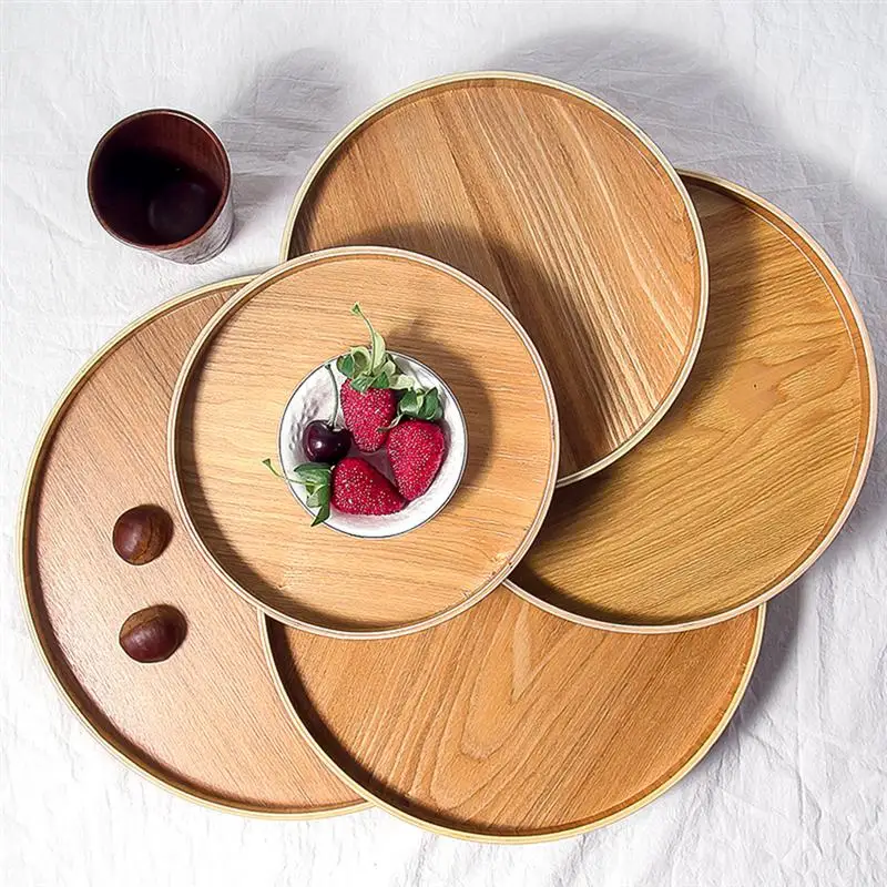 Round Tray Food Serving Plate Japanese Style Wood Snack Deseert Teaboard Natural Tea Server Dishes Drink Platter | Дом и сад