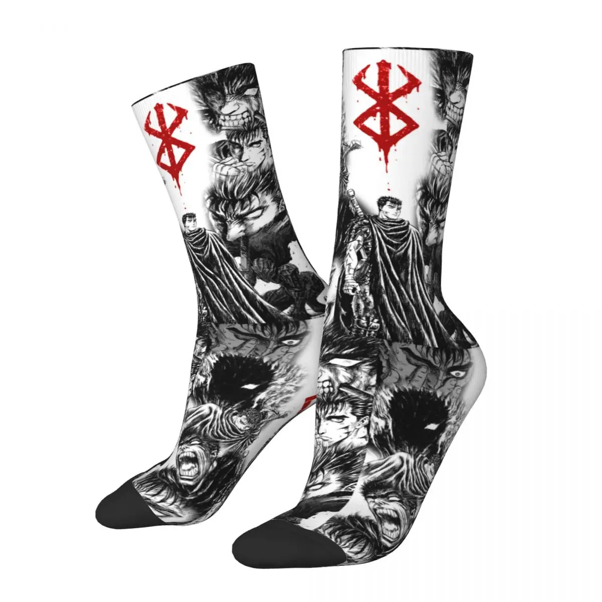 

Retro Berserk Guts Collage Football Crew Socks Merch All Seasons Super Soft Middle Tube Socks Sweat Absorbing Best Gift for Him