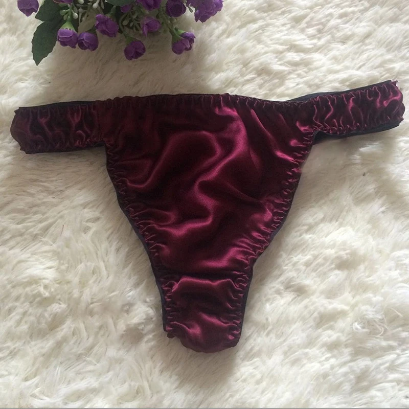 

Men Briefs Silk Sexy Soft Briefs Thong T Panties Pure Color Comfortable Breathable Underwear Male Underpants Intimates