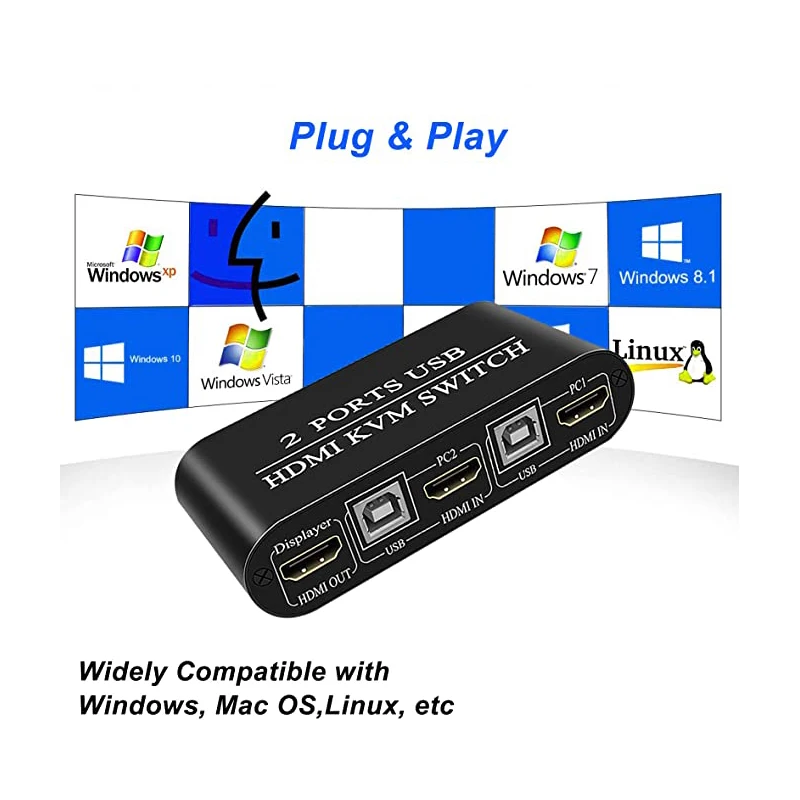 HDMI KVM-переключатель с 2 портами совместное использование шт. одним монитором 4K @ 30