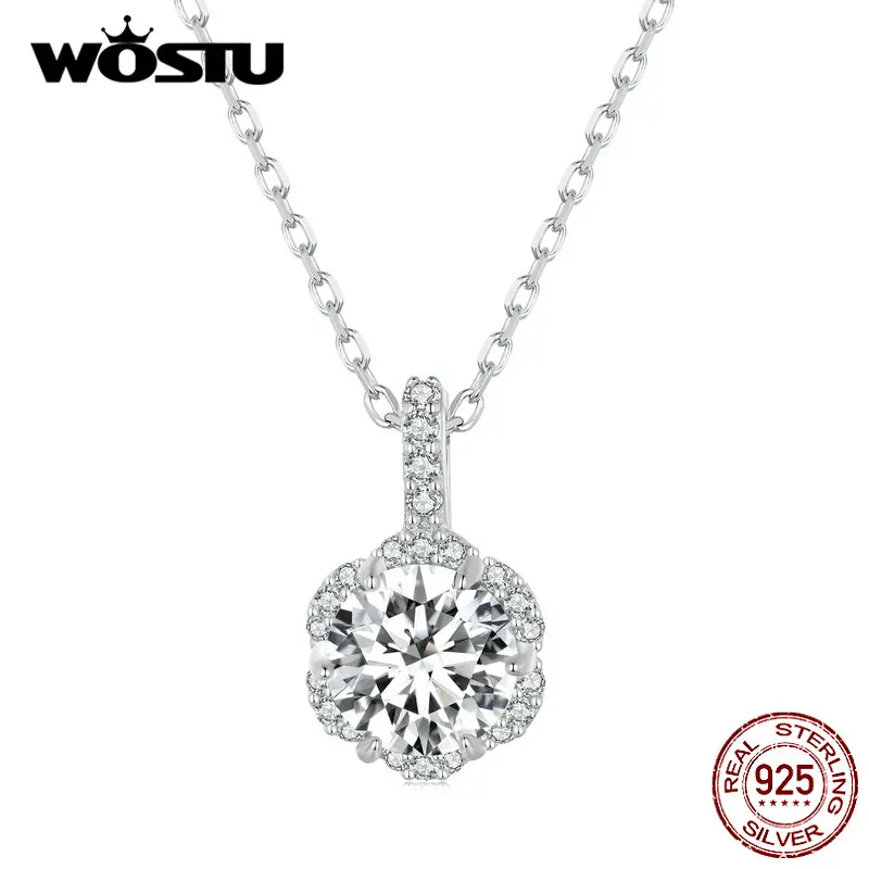 

WOSTU 1.0 CT VVS1 D Moissanite Flower Wedding Charm Necklace 925 Sterling silver Round Diamond Cut Moissanite Pendant Necklace