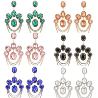 bohemia 6 colors rhinestone tassel oval stone pendant drop earrings jewelry for women crystal geometric big dangle earrings gift