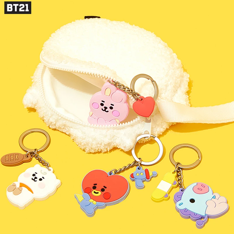 

Line Friends Bt21 Kpop Kawaii Anime Rj Koya Silicone Keychain BTS Chimmy Tata Cooky Shooky Mang Cartoon Keyring Bag Pendant Fans