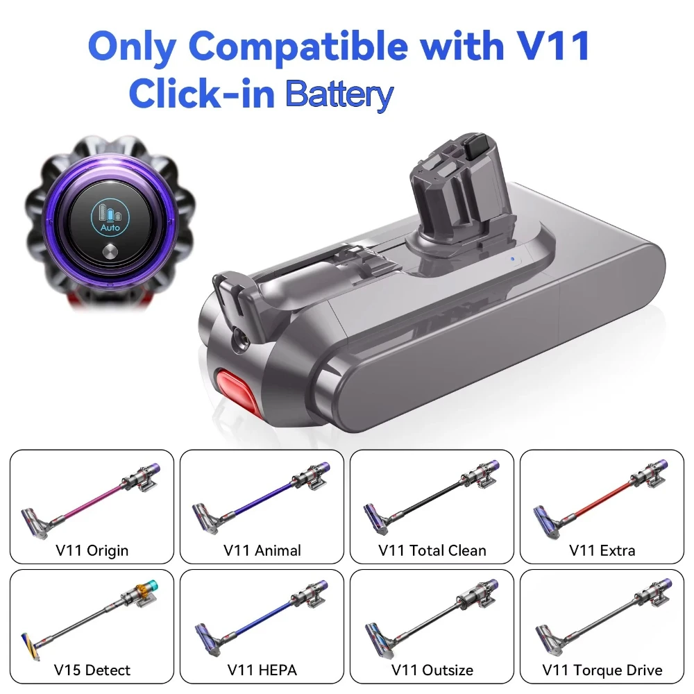 Фото Угловая батарея 25,2 В, 6000 мАч для пылесоса Dyson V11 — совместима с SV22, SV28, V15 Absolute, SV15, SV16, SV17, V11 Fl №4