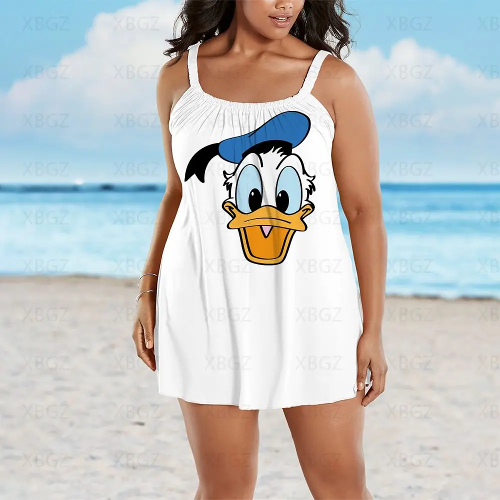Donald Duck Summer Dresses Woman 2022 Plus Size Outfits Boho Cartoon Chic Elegant Dress Disney Women Beach Sling Print Sexy 9XL