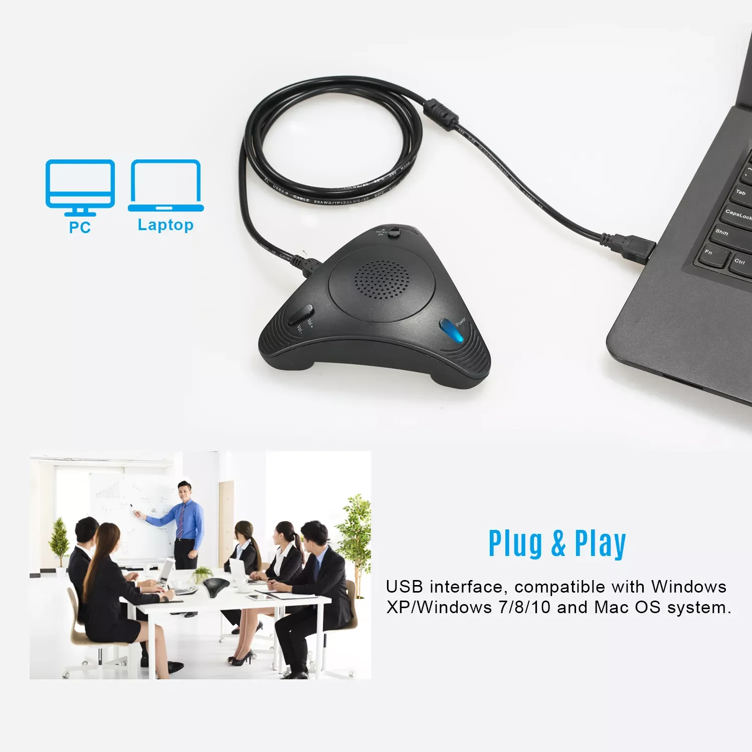 USB Conference Computer Microphone VOIP Omnidirectional Desktop Wired Microphone Built-in Speaker Volume Control Mute Function enlarge