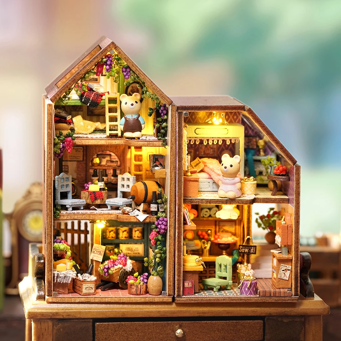 New Diy Mini Rabbit Town Casa Wooden Doll Houses Miniature Building Kits With Furniture Dollhouse Toys For Girls Birthday Gifts images - 6