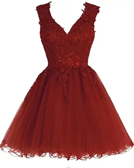 

V-Neck Short Homecoming Dresses Party Gown Formal Strap Applique Special Occasion Junior Graduation Princess Gown