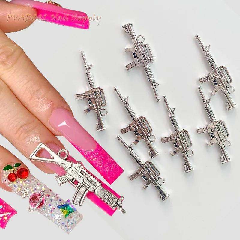 

3D Charms Silver Gun Design Nail Supplies Decorations for Professional Metal Nail Rivets Rhinestones Nails Art Accesoires Strass