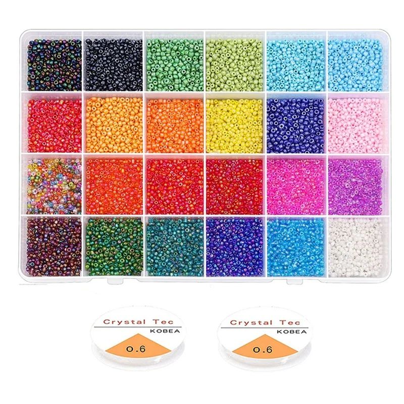 

14400 Pcs 3Mm 24 Colors Glass Seed Beads Small Craft Beads,With 2 Roll Elastic String, For DIY Jewelry Making Supplies