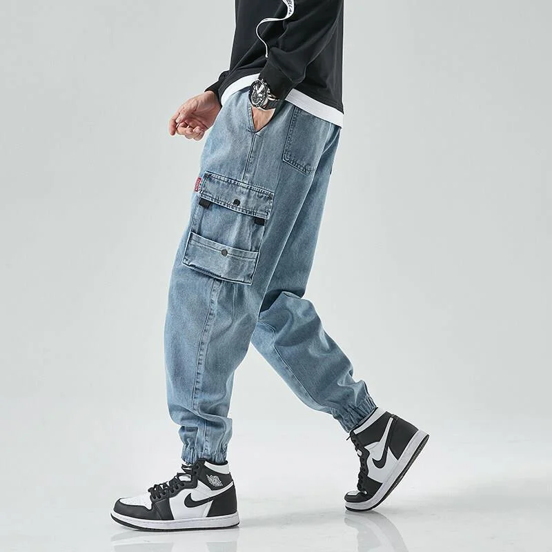 DEEPTOWN Loose Cargo Jeans Men Black Blue Denim Pants Fashion Korean Style Trousers Male Harem Streetwear Hip Hop Plus Size 8XL