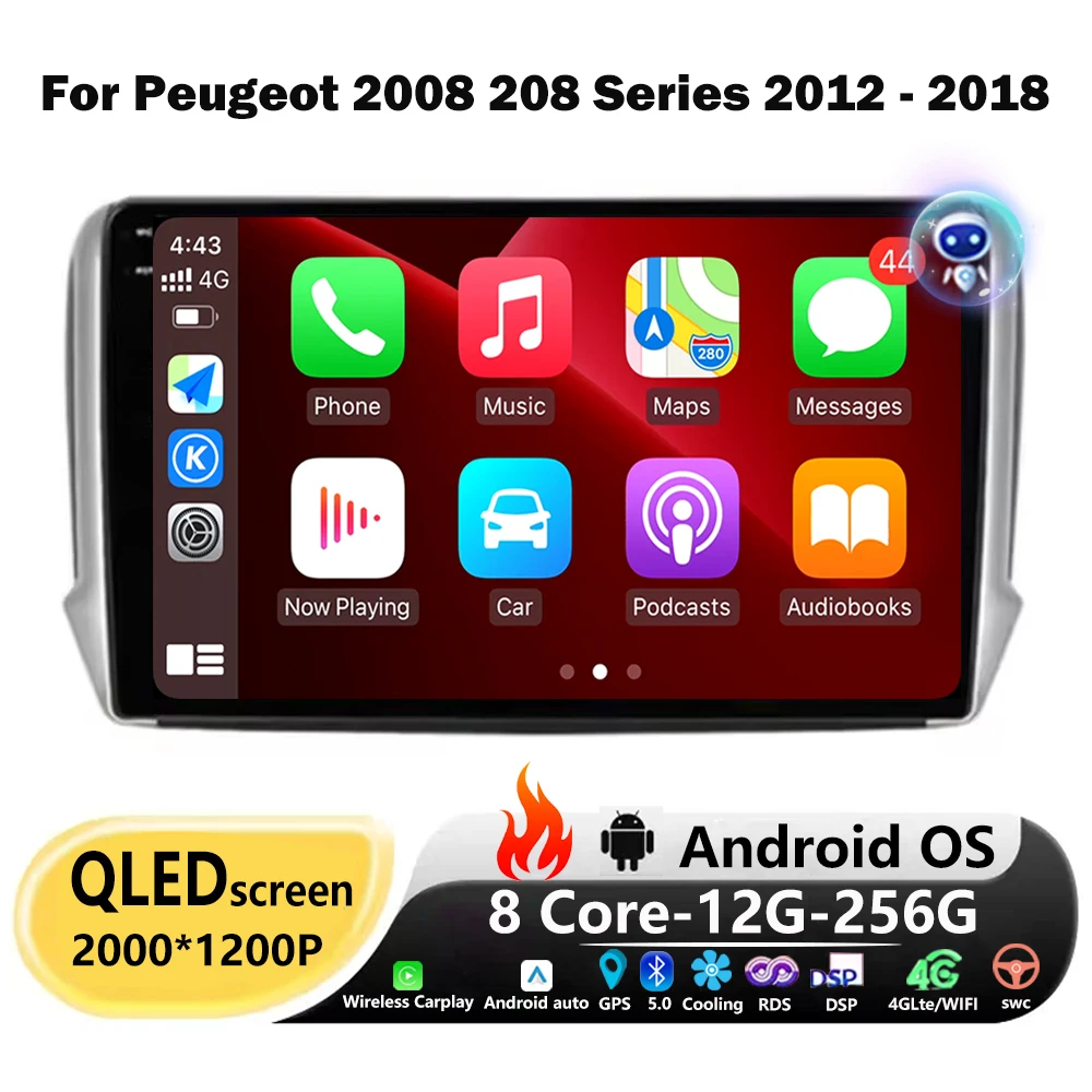 9 дюймов для Peugeot 2008 208 Series 2012 2013 2014-2018 Android Auto Автомагнитола Навигация