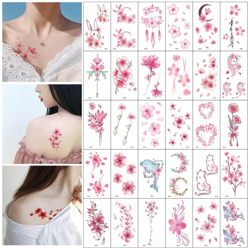 30 шт./упак. водостойкие татуировки наклейки эстетический розовый цветок кит