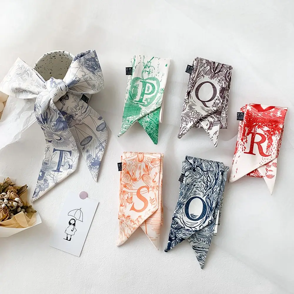 Длинная лента шарф с 26 буквами Шелковый атласный бант женский головной убор