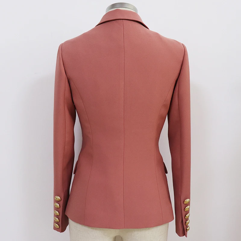 HIGH QUALITY New 2023 Runway Designer Jacket Women's Classic Lion Buttons Double Breasted Slim Fit Blazer Pale Mauve