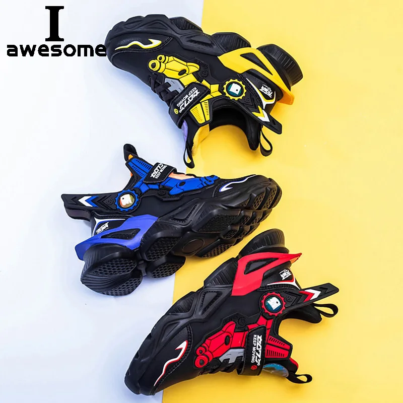 Size 29-39 Kids Shoes Mecha Cartoons Sneakers For Boys Girls Sports Shoes Lightweight Children Leather Waterproof Casual Walking