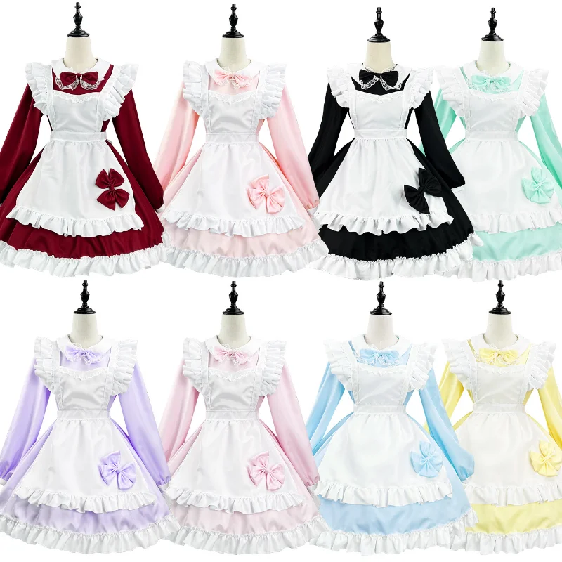 

8 Color Anime Maid Costume Japanese Kawaii School Gift Party Dress Long Sleeve Pink Princess Animation Show Maid Roleplay Outfit