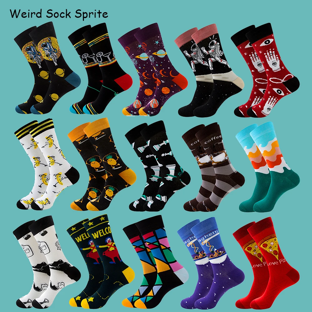 1 pair Autumn and winter new geometric men's socks, fruit women's socks, street fashion socks, astronaut socks
