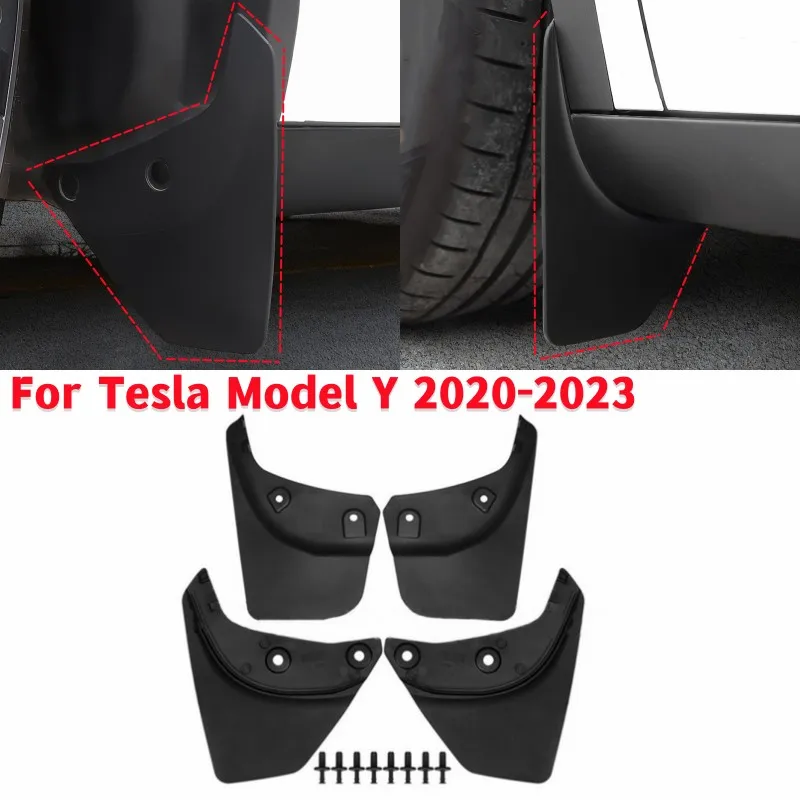 

4pcs/set Black Car Splash Guards Mud Flap Punch-free Mudguards For Tesla Model Y 2020-2023