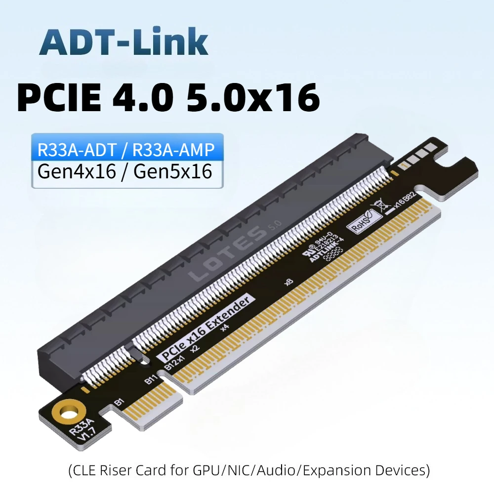 Фото Адаптер PCI-E 5.0 4.0 X16, переходник PCI Express 5.0 16X (штекер) на 16X (гнездо), защитная карта-райзер с углом поворота 180 градусов для графических процессоров (GPU) №2