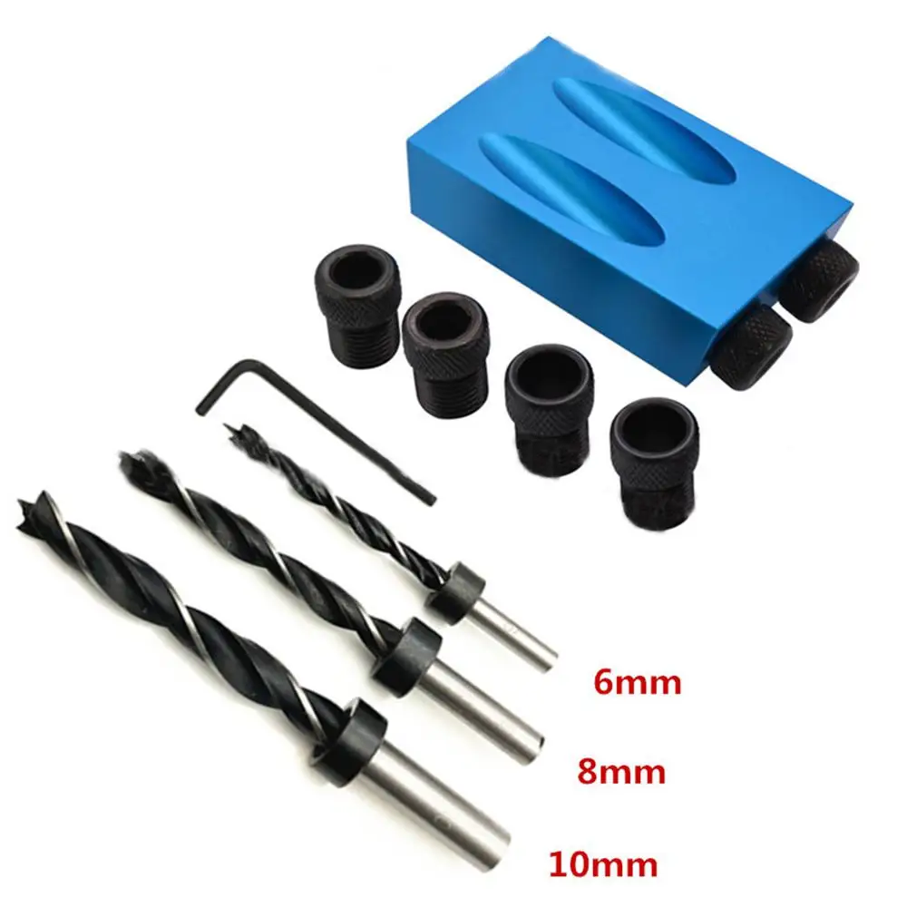 

14pcs DIY Woodworking Tools Woodworking Pocket Fixture Kit 6/8 / 10mm Angle Drilling Guide Set Puncher Locator