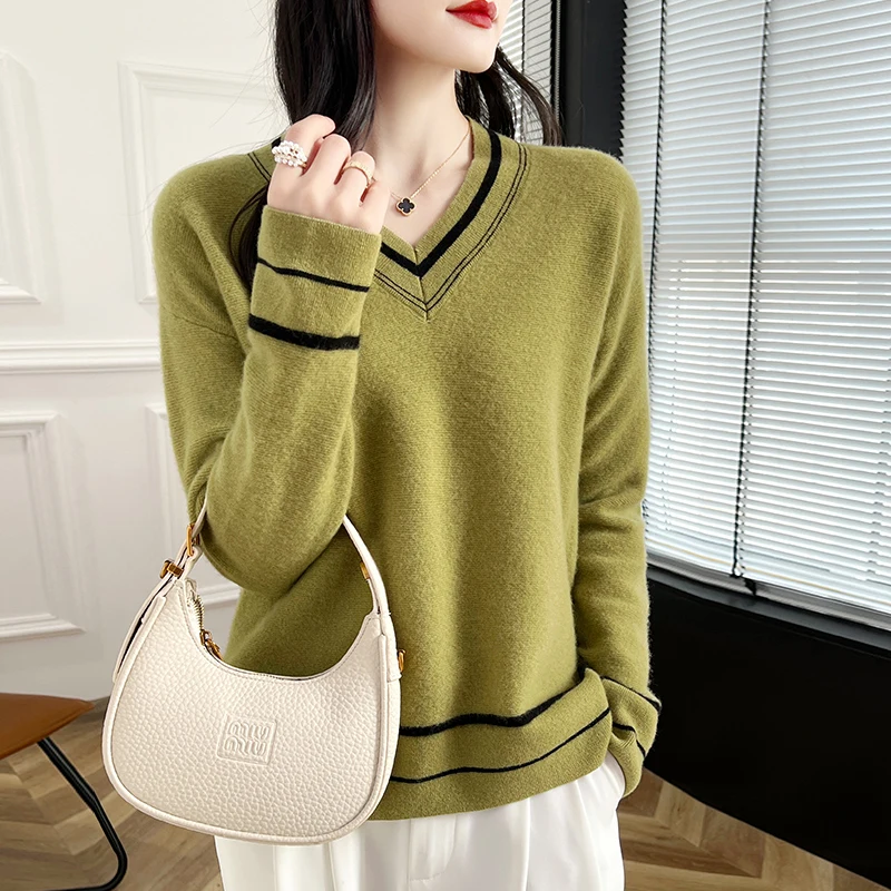 Женский свитер из 100% мериносовой шерсти осенне-зимний модный теплый пуловер с