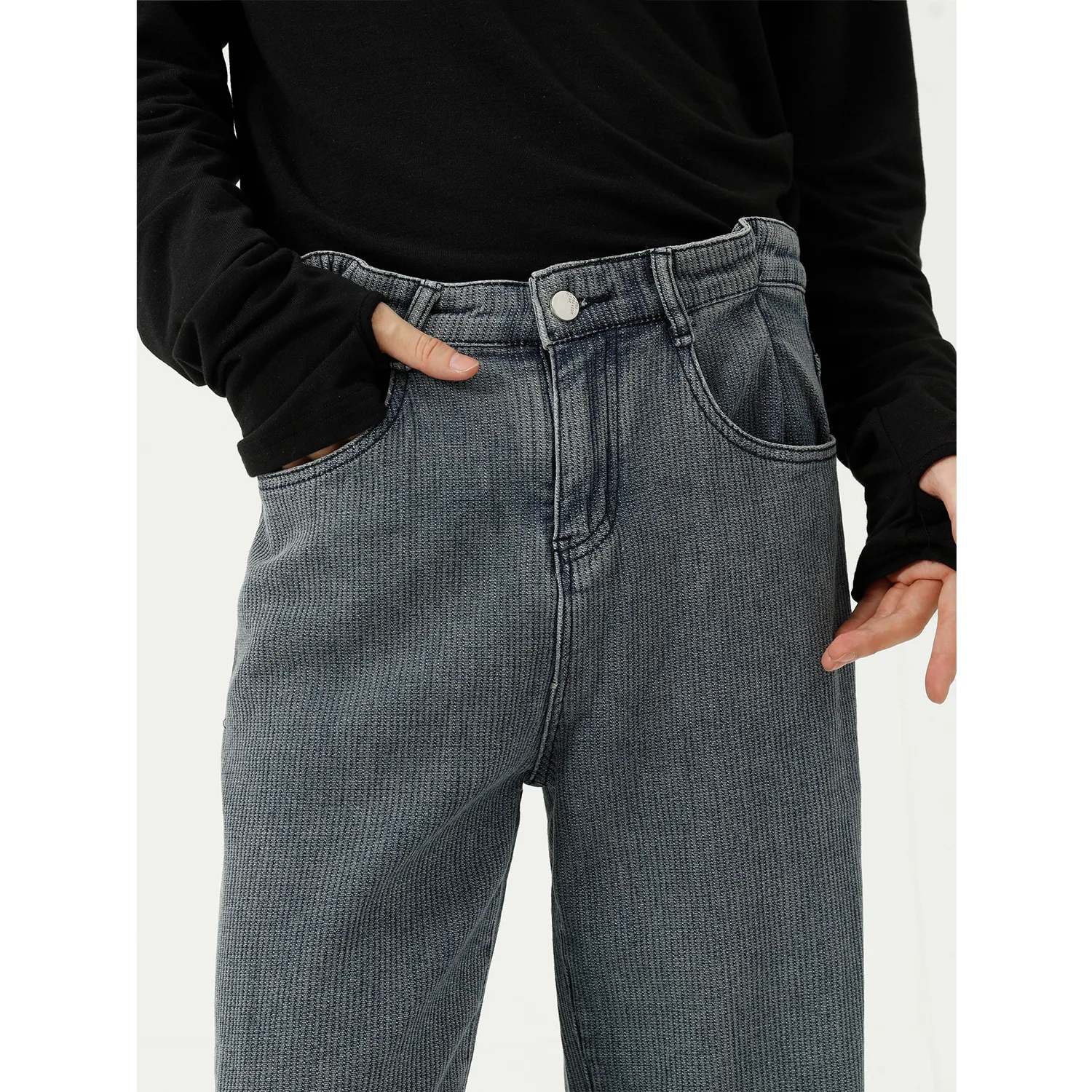 Four Seasons Men's Denim Trousers Pure Blue Loose Straight Jeans Streetwear Men Clothing Y2k Jeans Ins Hot Sale Men Clothing