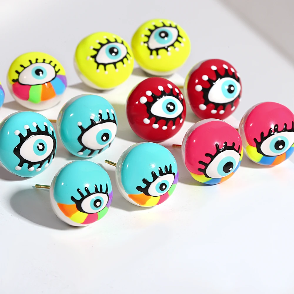 Женские серьги-гвоздики с эмалью AENSOA разноцветные Круглые маленькие серьги