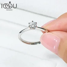 IOGOU Mosanite 여성용 다이아몬드 반지 0.5 캐럿 약혼 라운드 컷 솔리테어 반지 진짜 925 스털링 실버 도매 쥬얼리