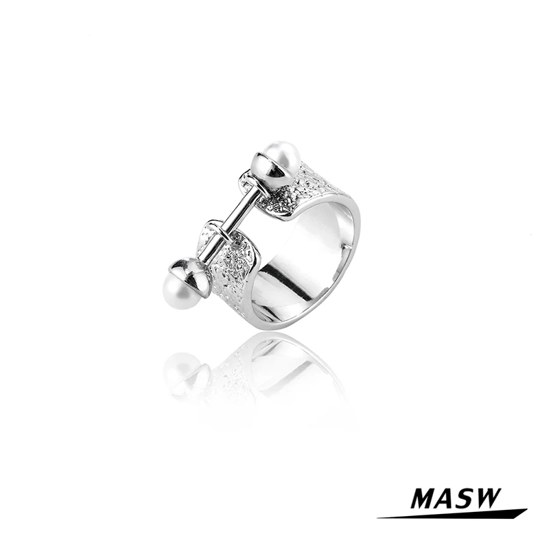 

MASW Original Design Finger Ring Cool Style One Row Round Pearl Copper Metal Thick Plated Hip Hop Metal Rings For Women Jewelry