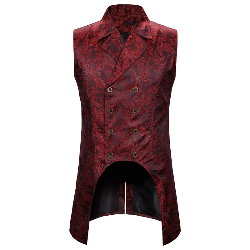 

Mens Red Gothic Steampunk Vest Double Breasted Paisley Jacquard Brocade Waistcoat Men Wedding Tuxedo Vests Male Chaleco Hombre