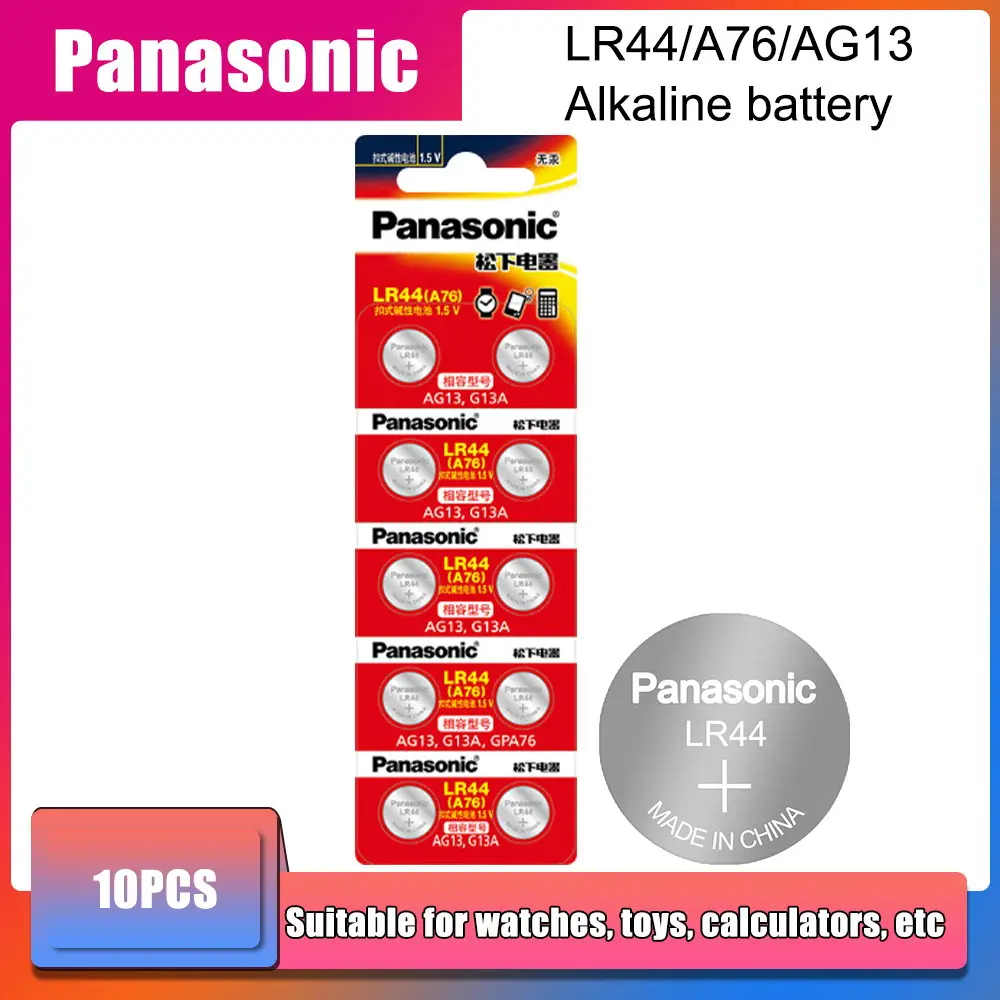 10 шт. щелочные кнопочные батарейки Panasonic AG13 LR44 L1154 SR47 SG13 SR1154 SP76 pila SR44 G13A G13 AG 13 1 55 в |