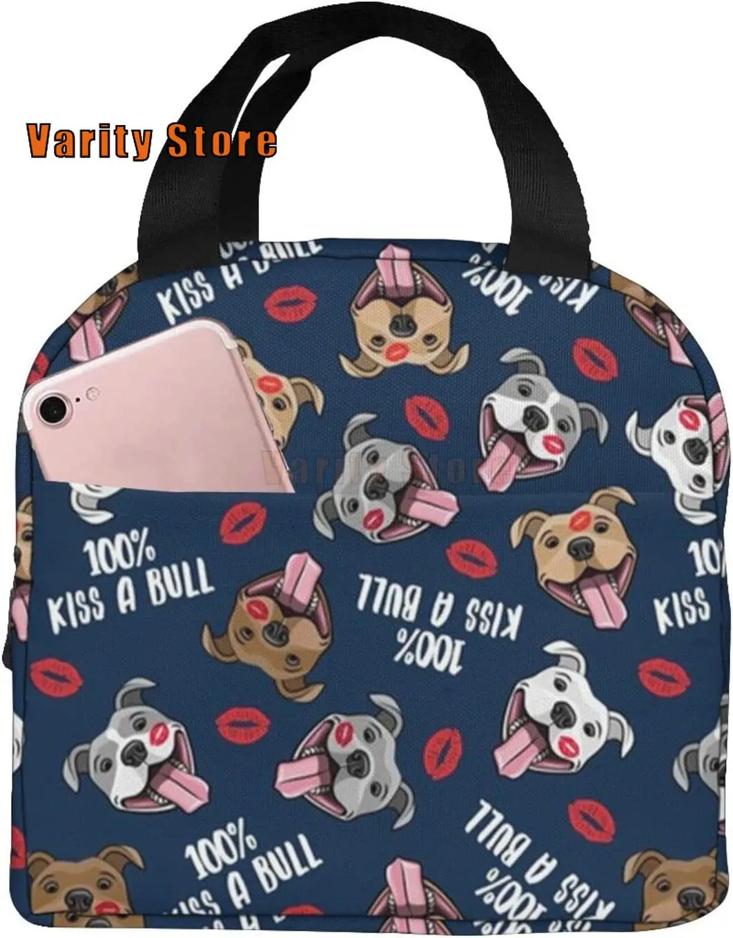 

Тканевый Ланч-бокс для милой собаки питбуля, изолированная сумка для еды, сумка для ланча, многоразовый пакет для закусок, контейнер для еды ...