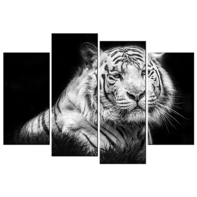 Настенный плакат с изображением тигра Картина на холсте черно-белыми животными