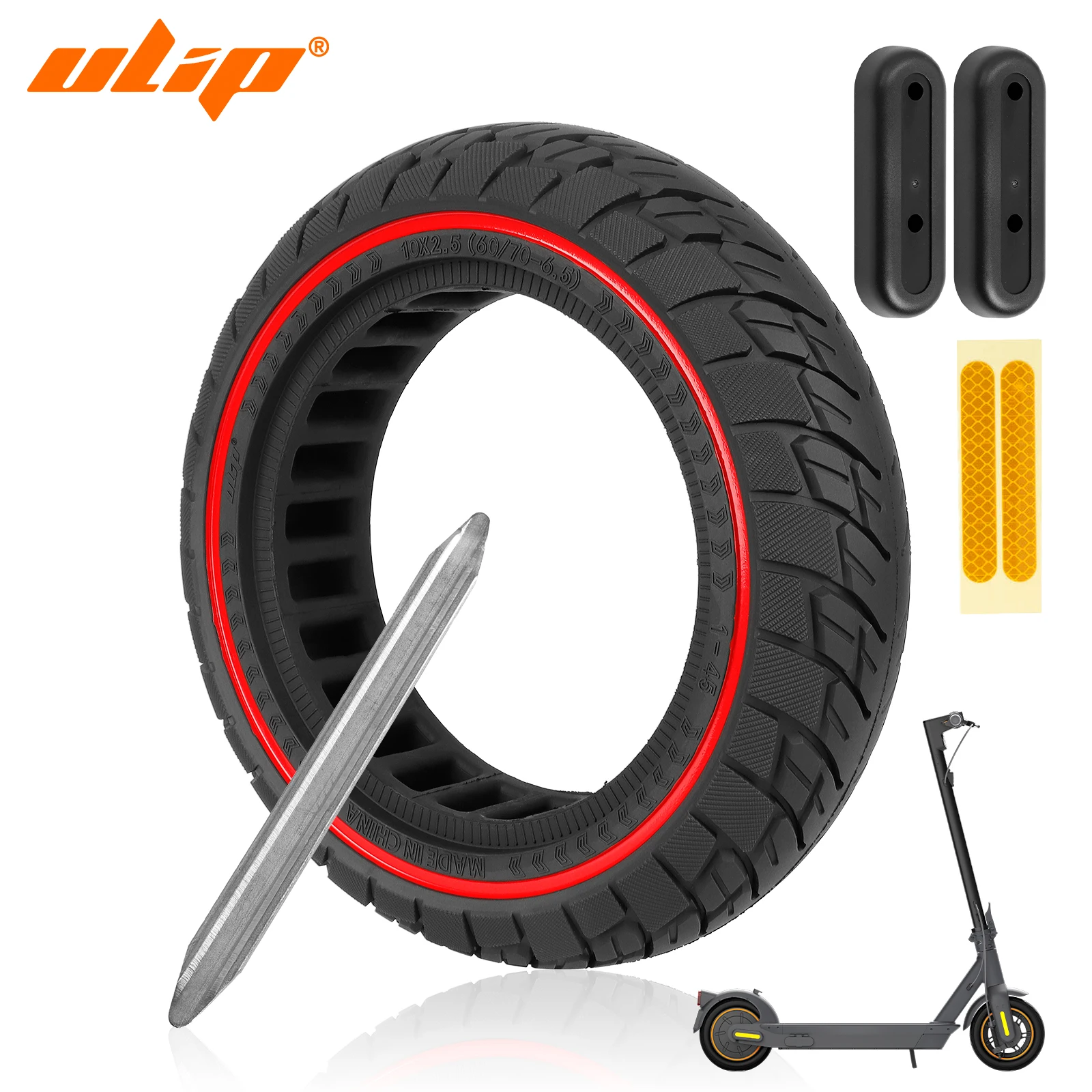 

ULIP 60/70-6.5 Electric Scooter Off-Road Solid Tires 10x2.50 Tubeless Tyre With Red Circle For Ninebot Max G30 G30D G30LP G30E