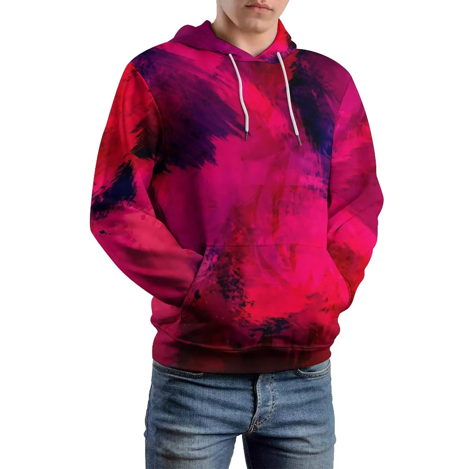 

Brush Print Casual Hoodies Long Sleeve Red Abstract Painting Y2k Hoodie Autumn Street Style Graphic Oversized Clothes