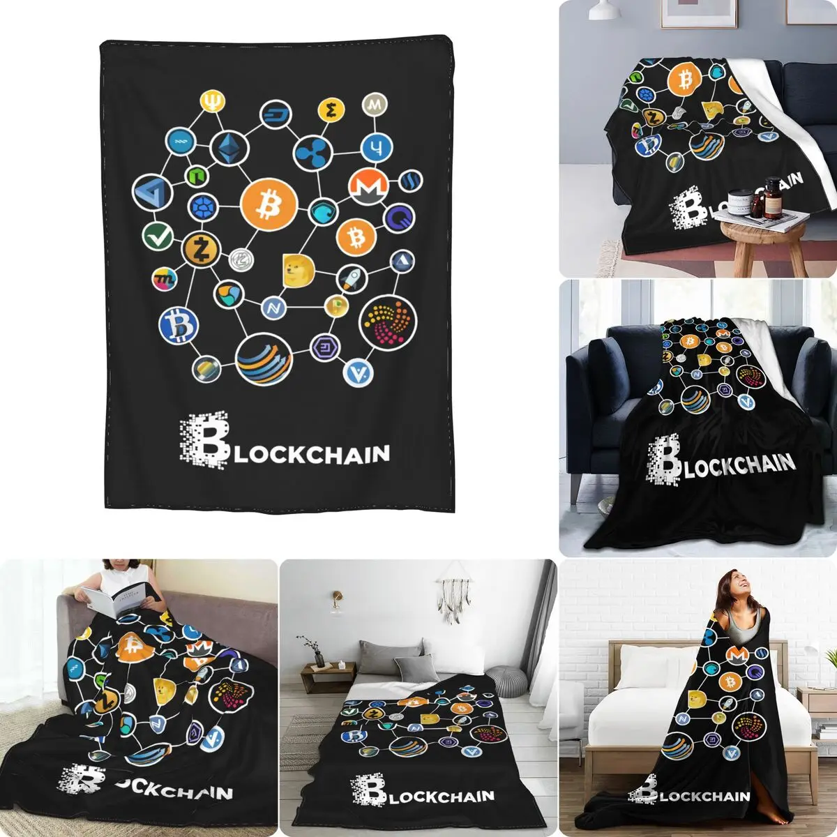 Фото Криптовалюта Биткоин Chainlink Xrp эфириум Tezos Digibyte криптовалюты 2020 ультра-мягкое флисовое покрывало Raschel №1