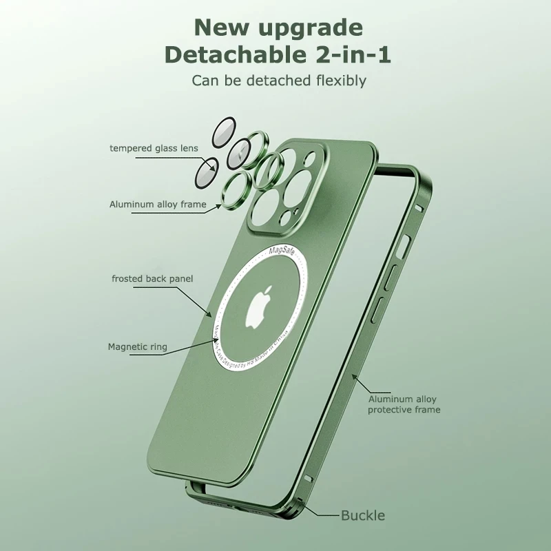 Aluminum Frame Luxury Metal Case Magsafe For iPhone 13 12 Pro Max Glass Lens Film Protective Case Magnetic Original Color Cover