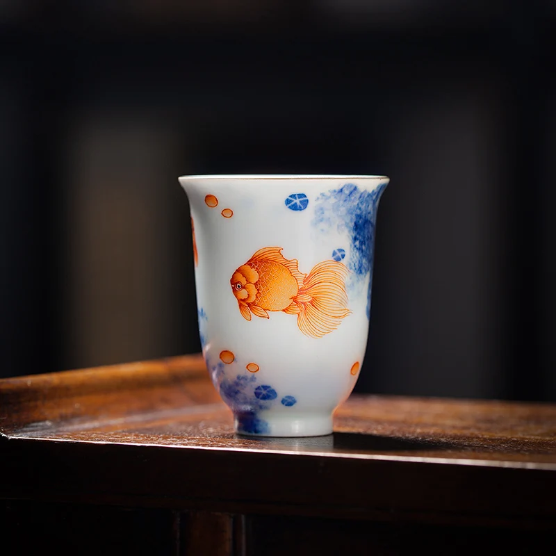 Kiln Blue and White Alum HY Egg-Shell Porcelain Tea Cup Fragrance-Smelling Cup Tea Tea Set Kung Fu Tea Master Cup Handmade and H