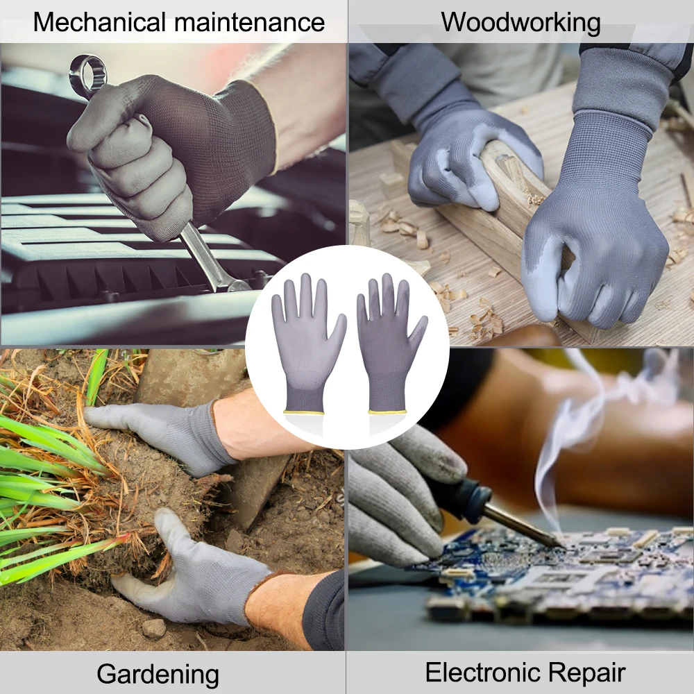 Рабочие перчатки Andanda Большой сухой захват ECO Grey 13 калибр полиэстер ПУ Перчатки