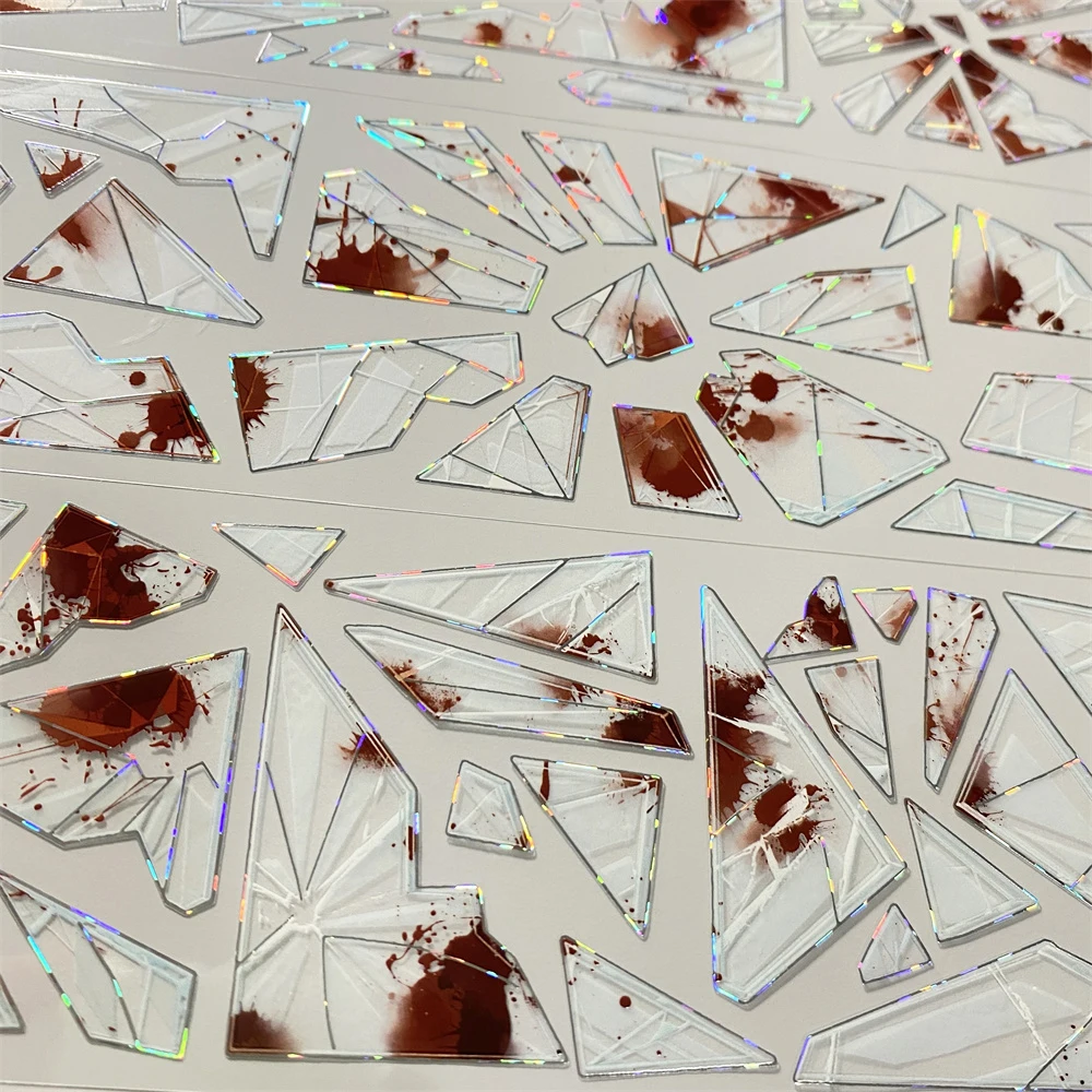 Фото Темно-красная полупрозрачная маскирующая блестящая ПЭТ-лента Washi Broken Glass Shards №1