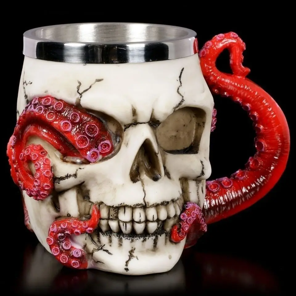 

3D Skull Mug Devoured Octopus Skull Tankard 304 Stainless Steel Inner Tea Coffee Beer Mugs Cup BEST Halloween Birthday Gift