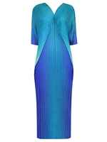 woman miyake pleated dress gradient design v neck short sleeves one step midi dresses elegant fashion 2022 new summer y2k dress