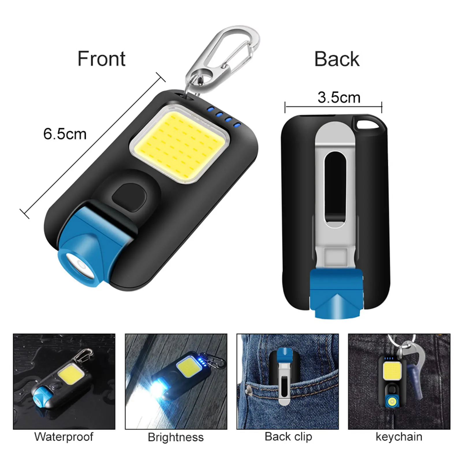 

USB Rechargeable Flashlight Keychain LED Mini Portable Camping Lantern Work Light Pocket Flashlight Magnetic Torch COB