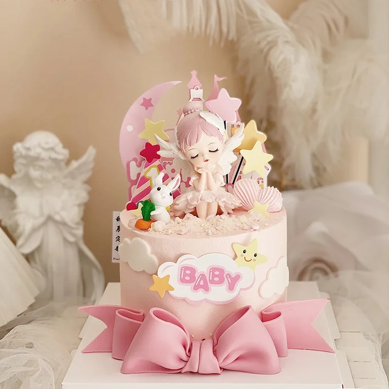 

Girl Angel Cake Topper Wing Decoration Rainbow Happy Birthday Wedding Cupcake Decor Party Favors Baking Baby Shower Accessori