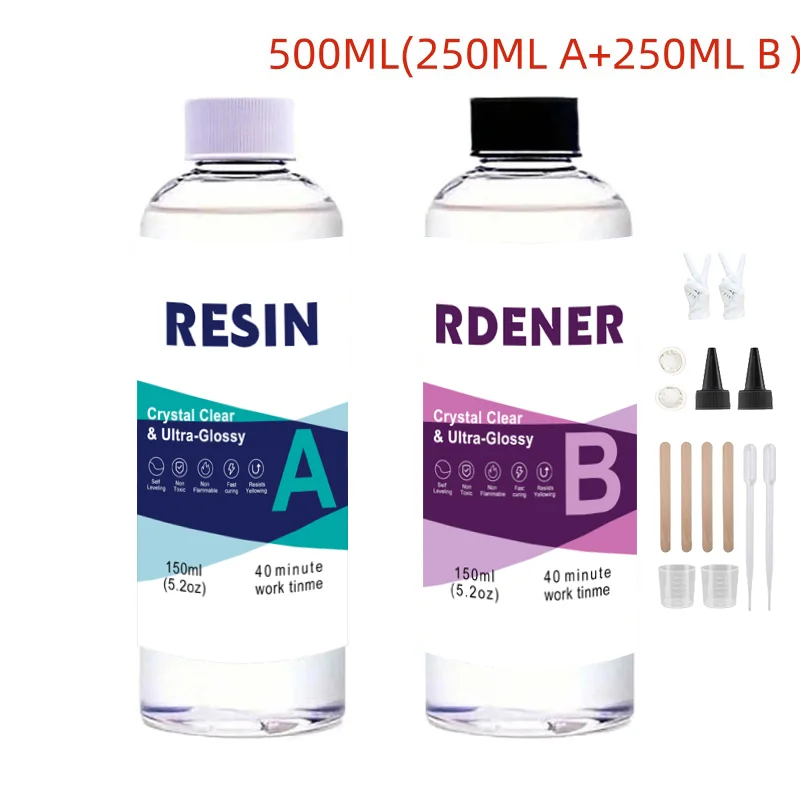 Комплект эпоксидной смолы, суперглянцевая самовыравнивающаяся пищевая безопасность, легкая смесь 1:1, смола для литья и покрытия и комплект выводов для литья ювелирных изделий