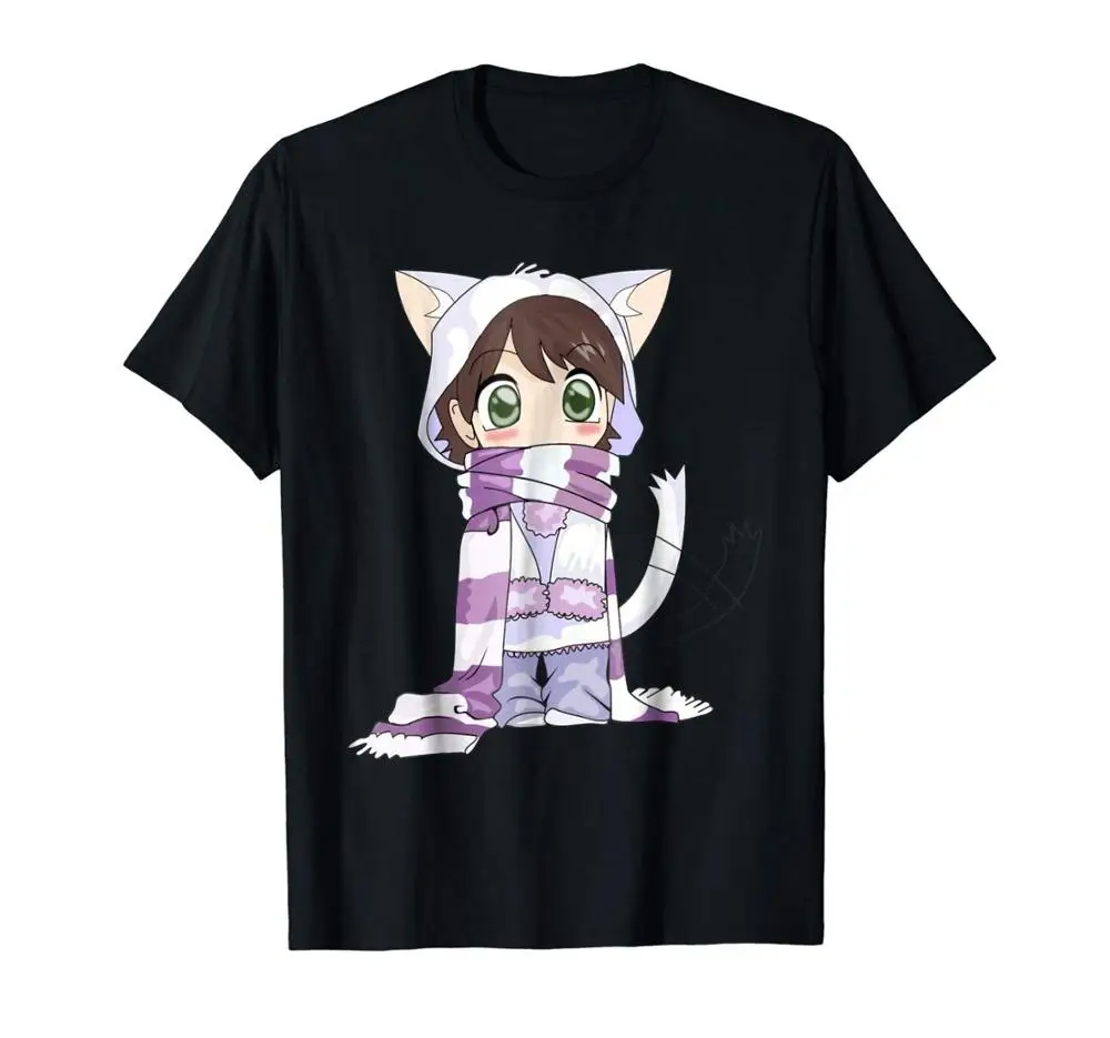 

Chibi Cat Anime Girls Fashion High Quality Brand Of Funny Homme Men Tops T Shirt Men Cotton Tees Streetwear Harajuku