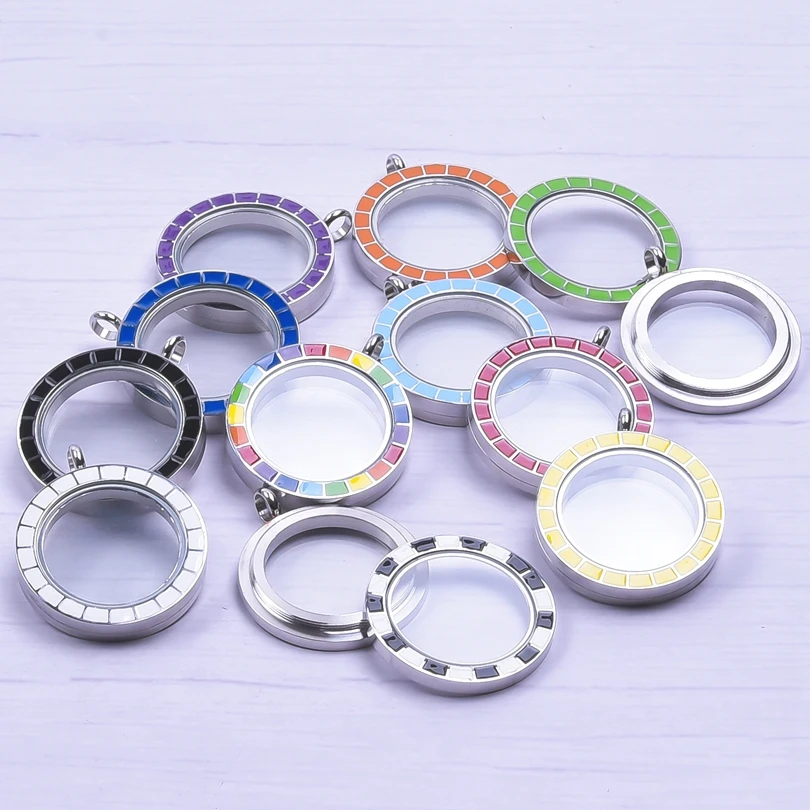 5PCS Glass Stainless Steel Drop Oil Jewelry Making Dried flower Storage Keychain Spin No Fade Pendants Charm Floating Locket