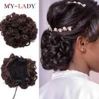 my lady synthetic 6inches hairpiece hair afro puff extensions for woman lady girl pure color african curls bun with clip